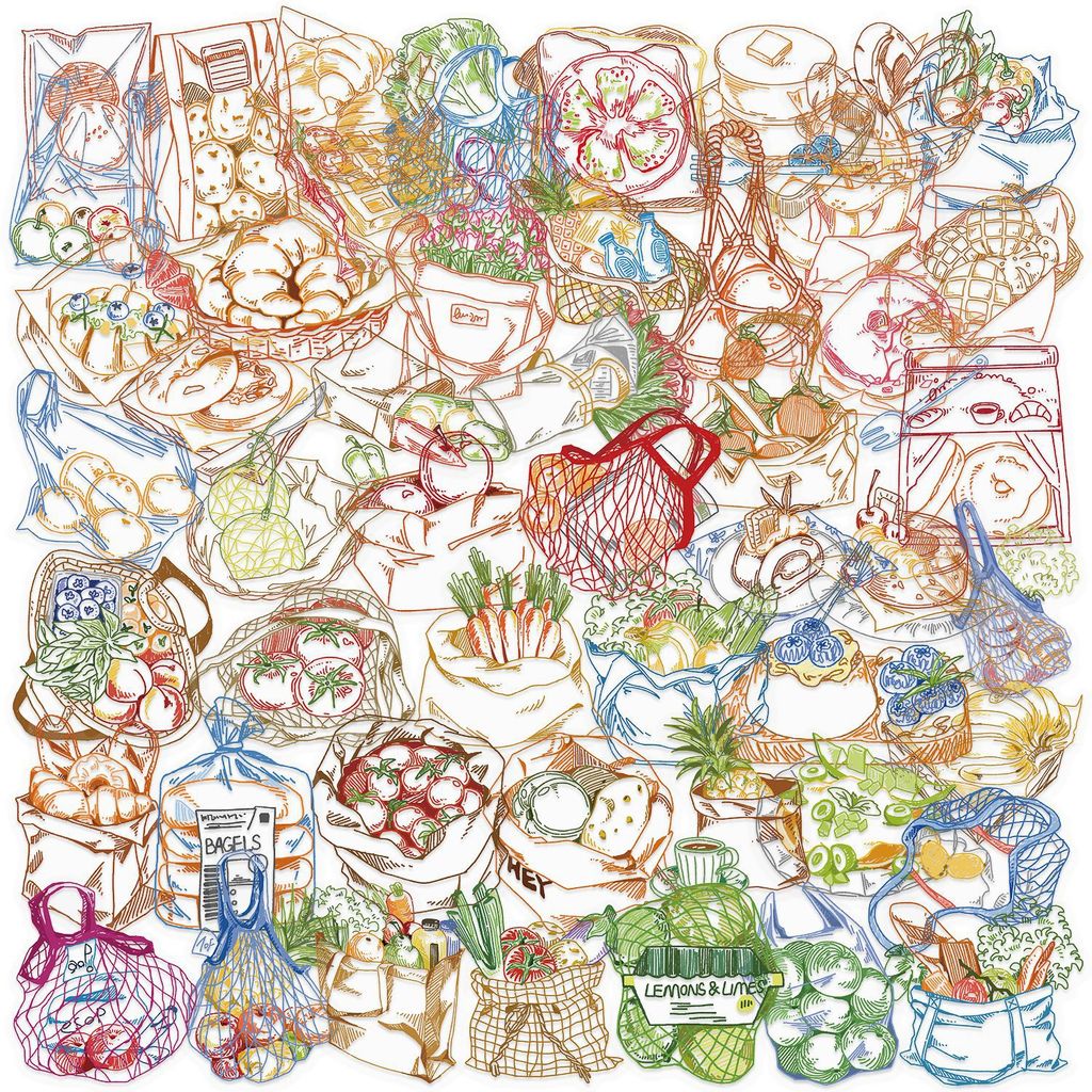 Food Snacks Drawing - 50Pcs Stiker Makanan PET Tahan Air