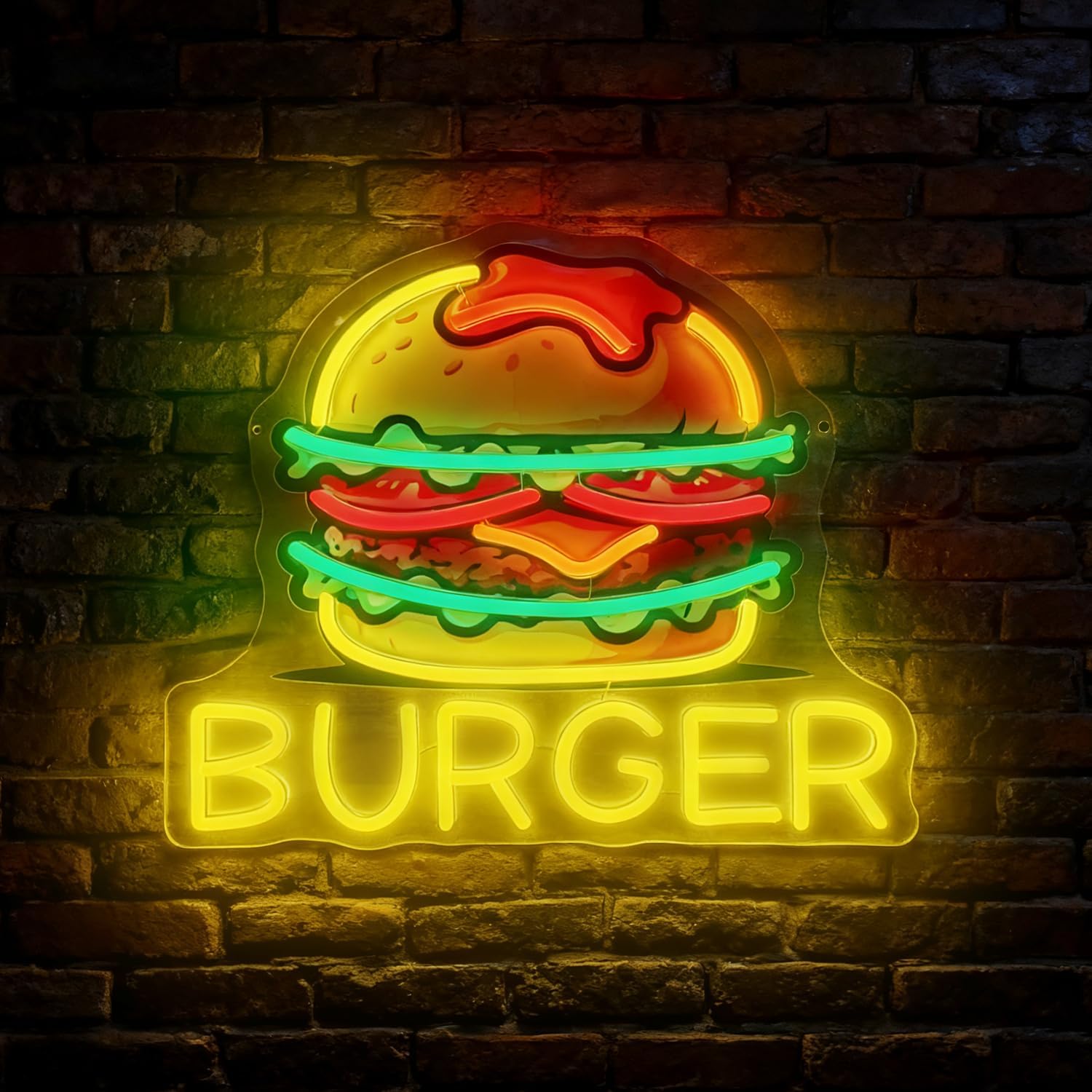 Food Snacks Restaurant - Tanda Neon Burger, Tanda Hamburger LED