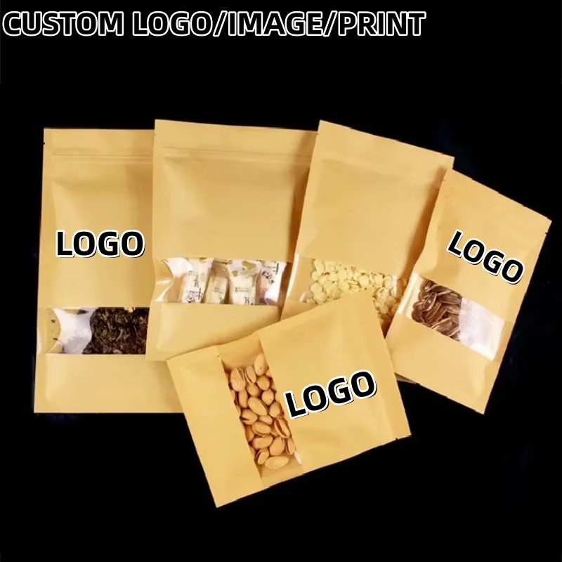 Logo Food Snack - Kantong Ziplock Kertas Kraft Alas Datar