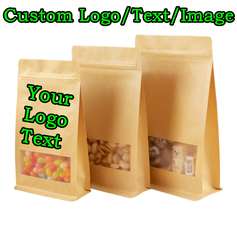 Logo Food Snack - 50PCS Kantong Ziplock Kertas Kraft 3D