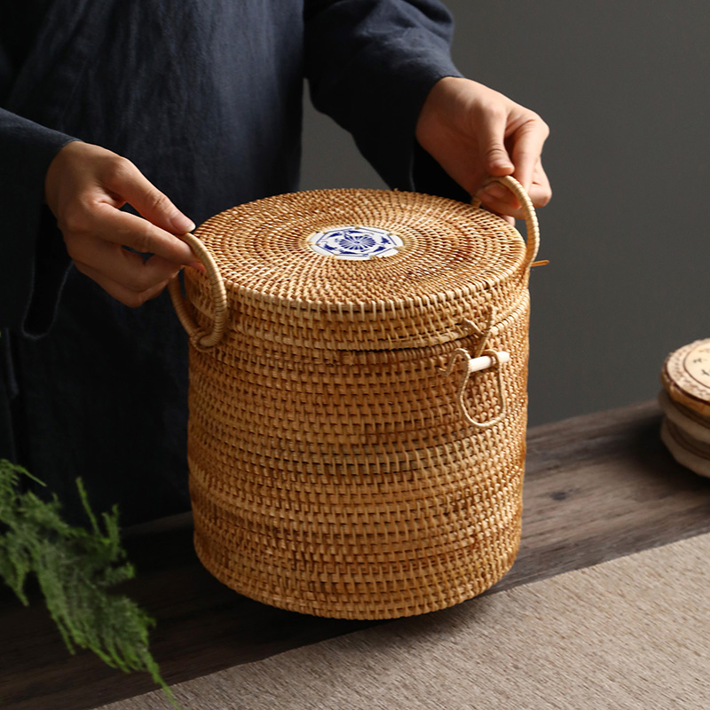 Food Snacks That Are Green - Kotak Penyimpanan Teh Rotan Jahitan Tangan