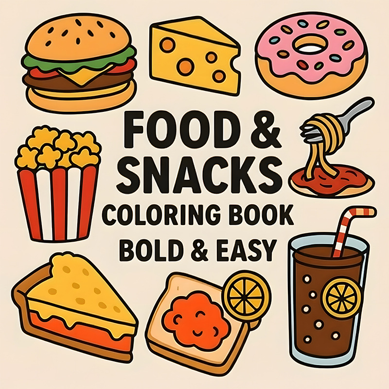 Food Snacks Drawing - Buku Mewarnai Bertema Makanan & Camilan
