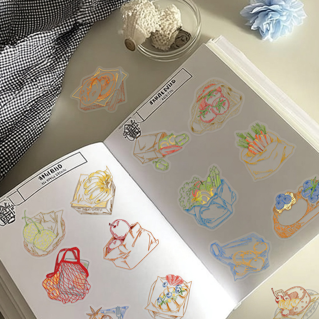 50Pcs Stiker Makanan PET Tahan - Food Snacks Drawing ulasan dan harga