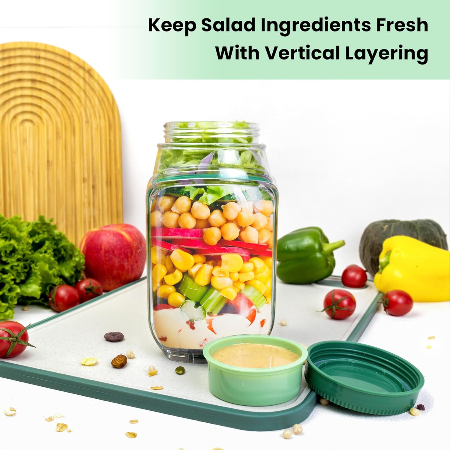 2-Pack Wadah Salad Jar 34oz de - Food Snacks That Are Green ulasan dan harga