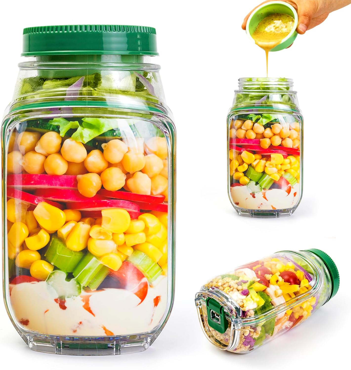 2-Pack Wadah Salad Jar 34oz de - Food Snacks That Are Green ulasan dan harga