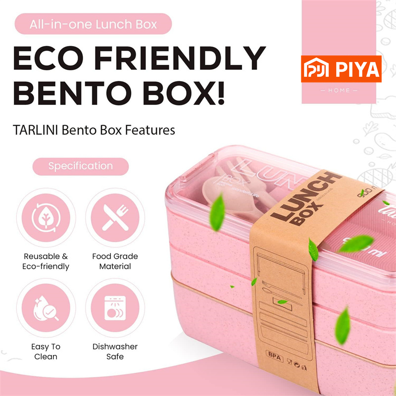 Kotak Bento Jerami Gandum 3-In - Food Or Snacks ulasan dan harga