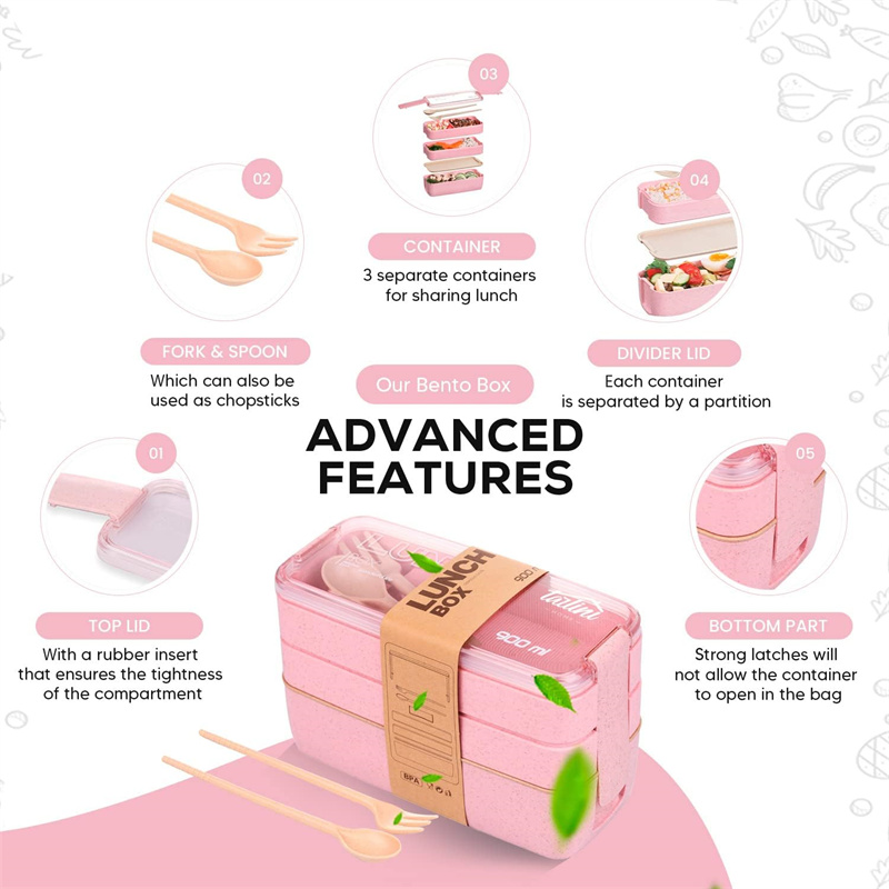 Kotak Bento Jerami Gandum 3-In - Food Or Snacks ulasan dan harga